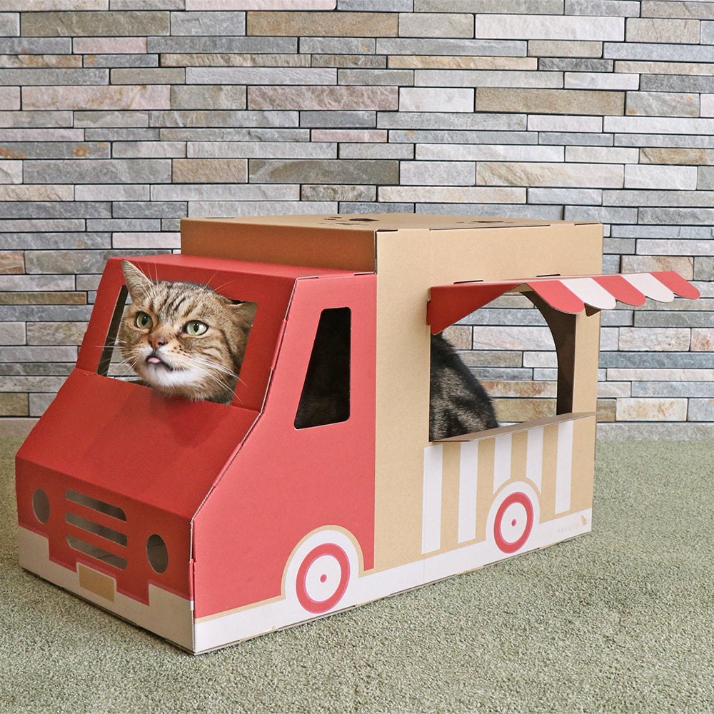 猫が入れる段ボール製フードトラック型ハウス
