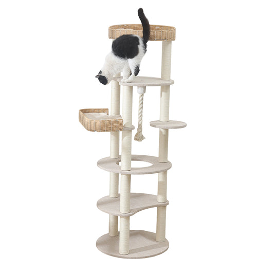 ラウンド型キャットタワー　猫用品　爪とぎ　猫ベッド　キャットタワー　ナチュラル