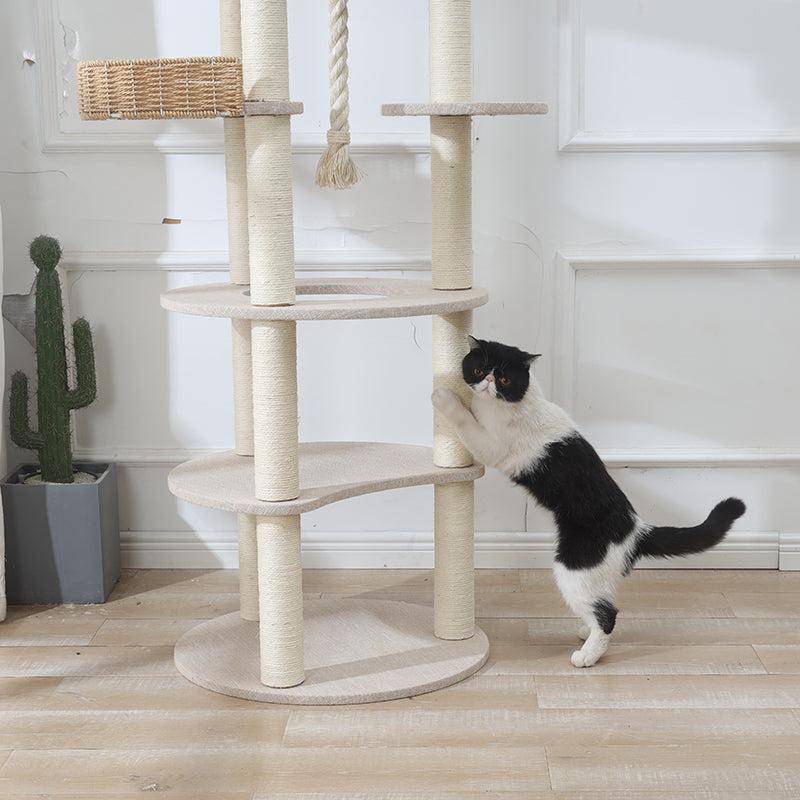 ラウンド型キャットタワー　猫用品　爪とぎ　猫ベッド　キャットタワー　ナチュラル