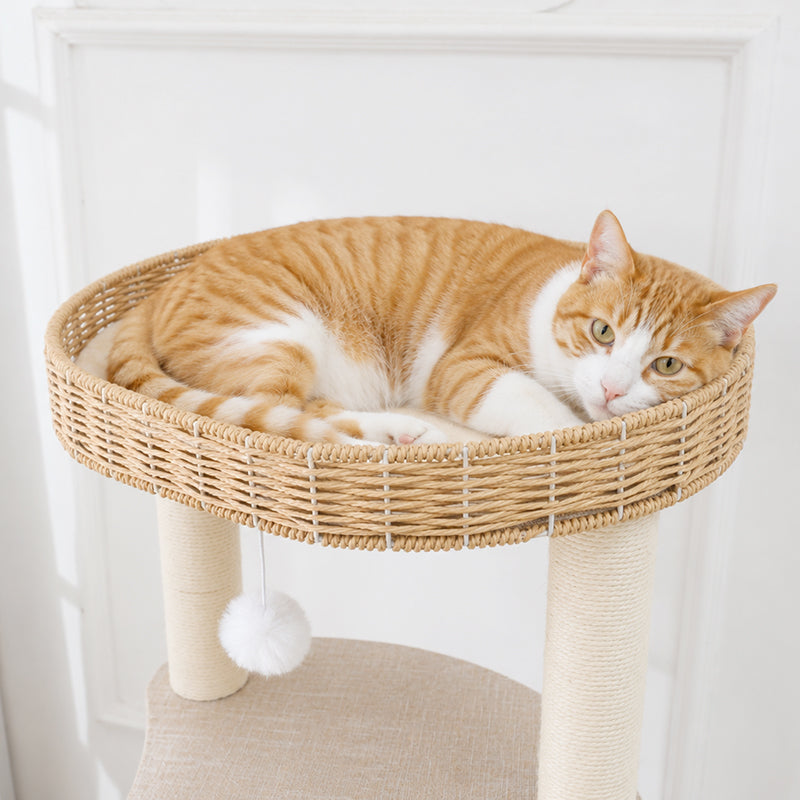 ラウンド型キャットタワー　猫用品　爪とぎ　猫ベッド　キャットタワー　ナチュラル