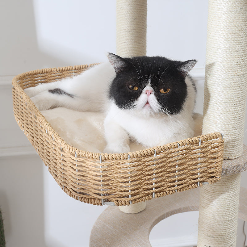 ラウンド型キャットタワー　猫用品　爪とぎ　猫ベッド　キャットタワー　ナチュラル